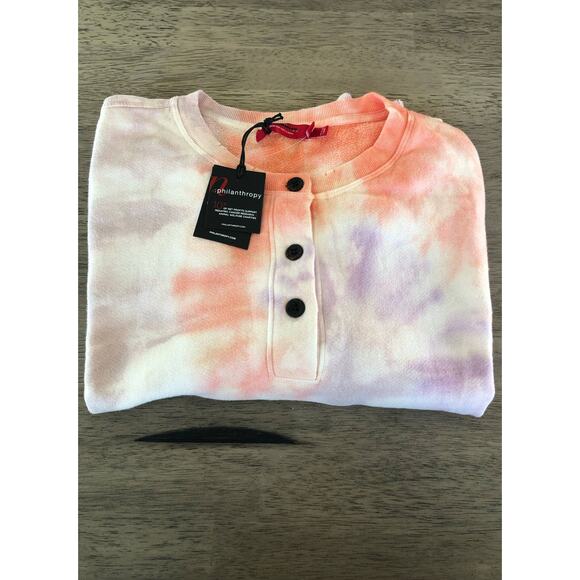 Free People N:PHILANTHROPY Front Button  Tie Dye Crop Sweatshirt Henley -M - Picture 6 of 8
